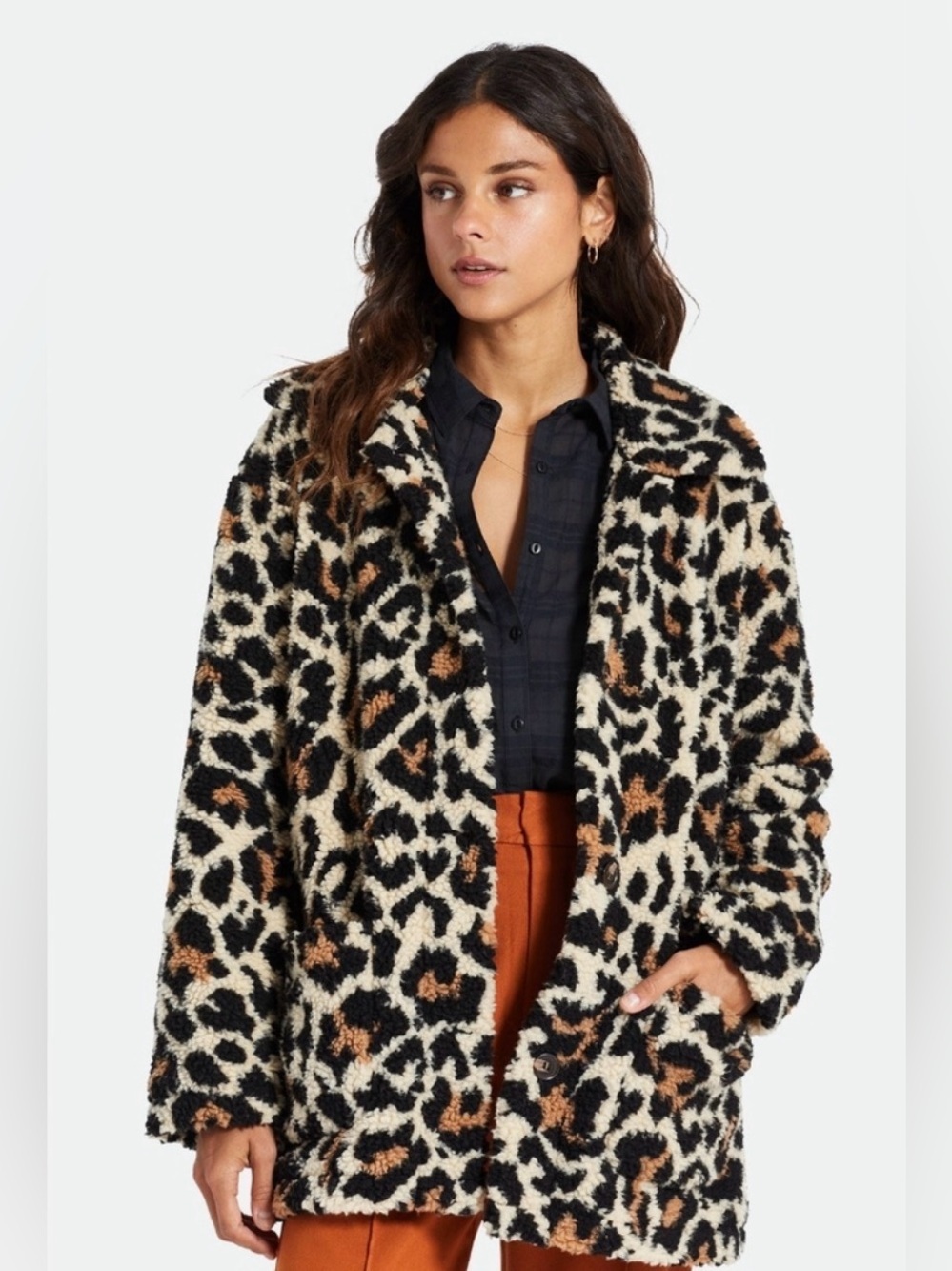 Brixton Women's Bern Coat in a fuzzy leopard print sz small